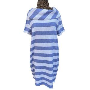 Shana Dress Midi Medium Cowl Neck Striped Short Sleeve Cotton Beachy Nautical